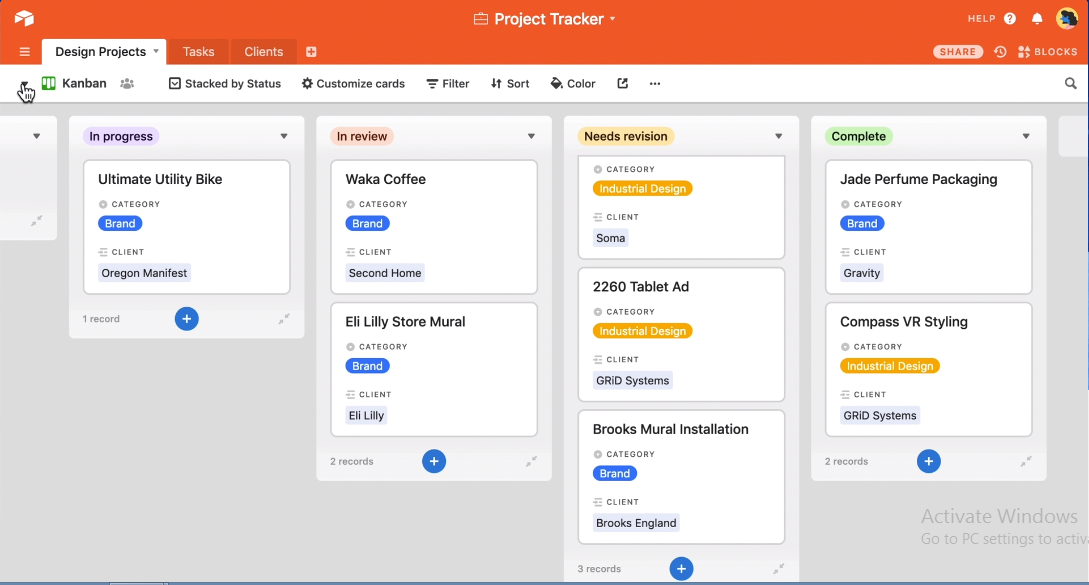 Kanban view 